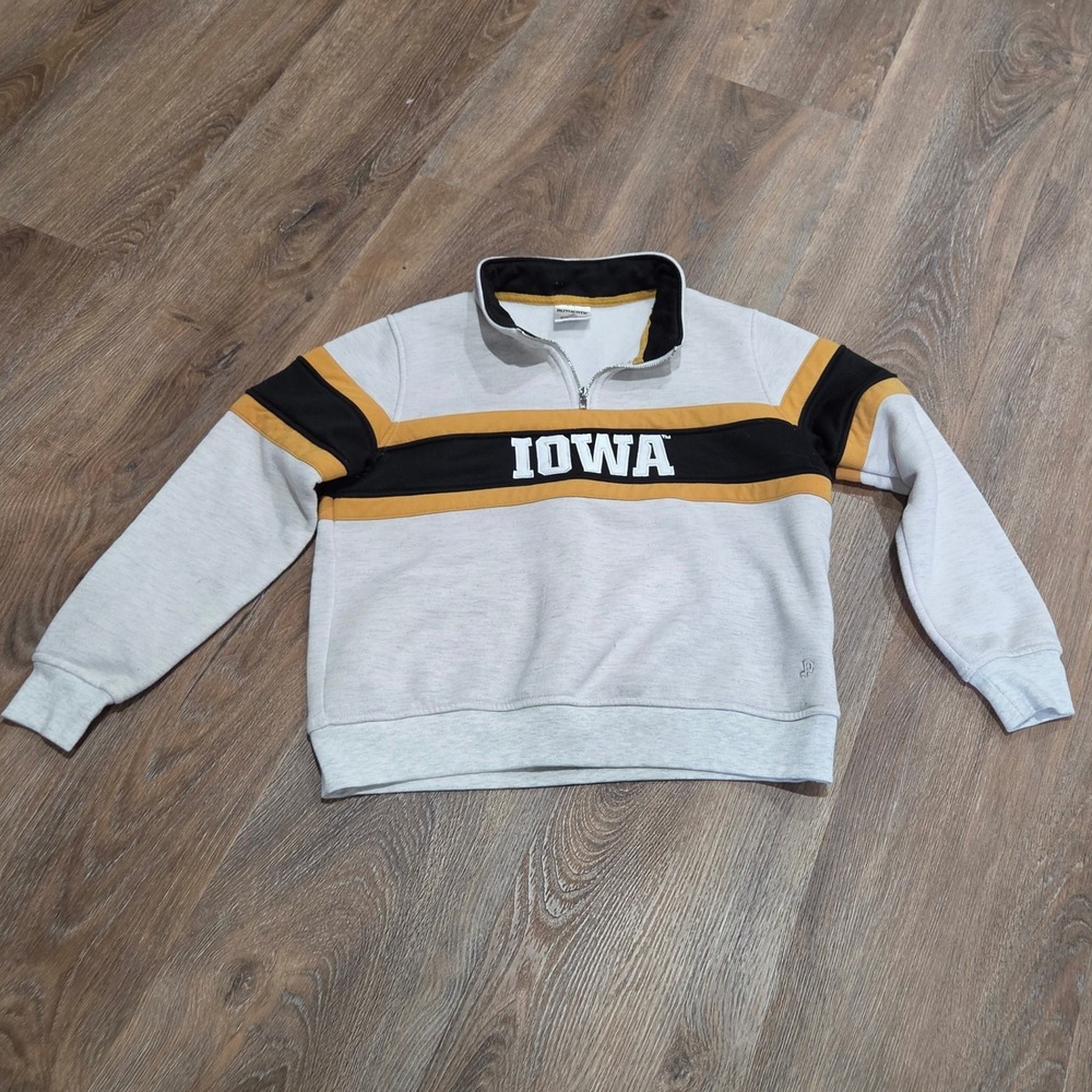 Authentic Brand Iowa Hawkeyes Youth M Quarter Zip Sweatshirt Gray Black Gold